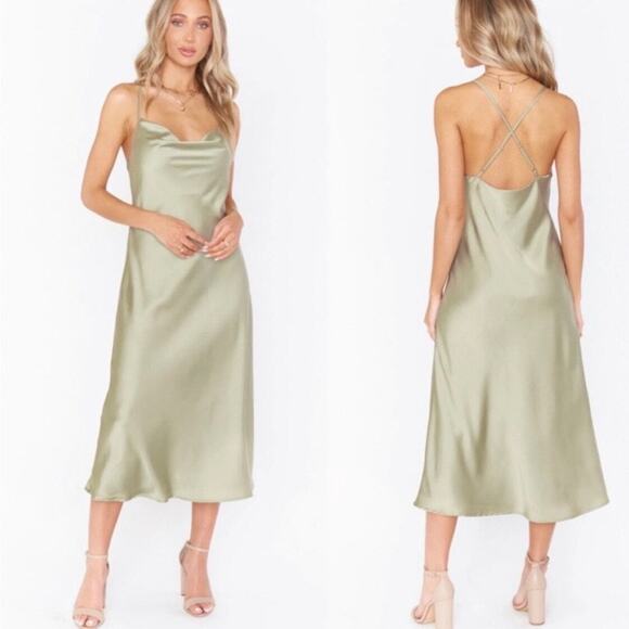 Show Me Your Mumu Verona Cowl Dress Moss Green Luxe Satin XXL Midi Bridesmaid - Picture 1 of 9